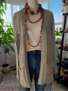 Sundance Catalog 100% CASHMERE Women's Gray Ribbed Cardigan Sweater Coat  Boho L